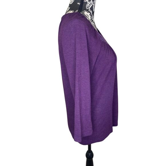 Christopher And Banks Purple Knit Top Petite PM Workwear Sequins Casual Office - Picture 4 of 13